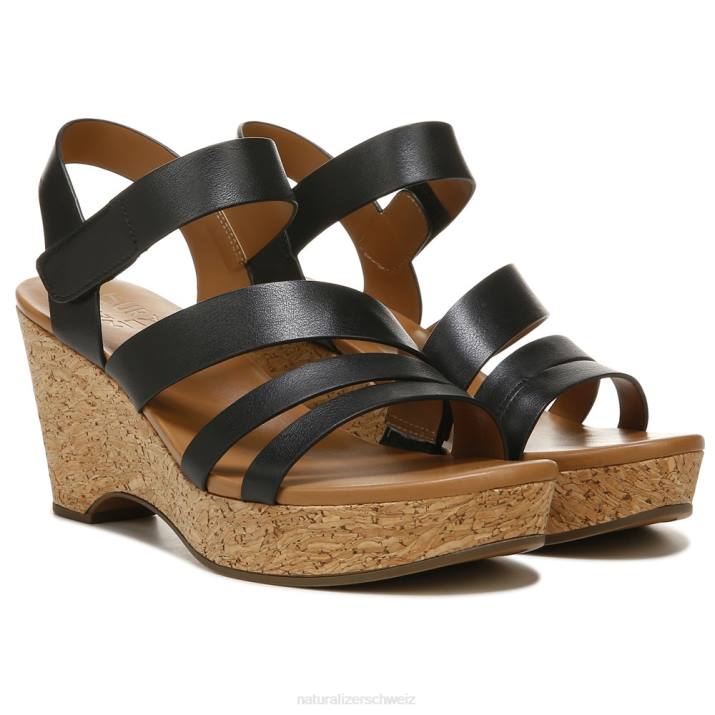 Frauen Naturalizer schwarzes Leder Cynthia Keilsandale 66FF367