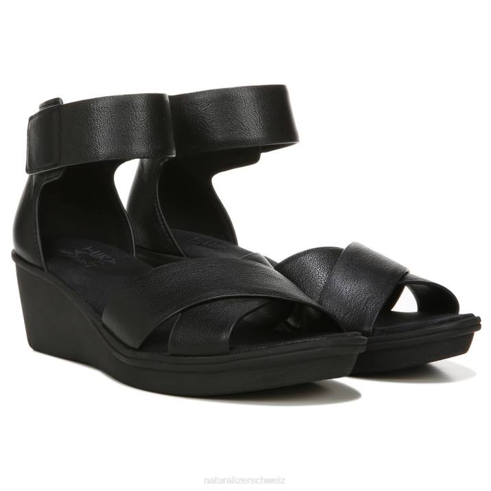 Frauen Naturalizer schwarzes Leder Riviera-Keilsandale 66FF155