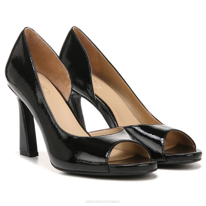Frauen Naturalizer schwarzes Lackleder Robuste Peep-Toe-Pumpe 66FF538