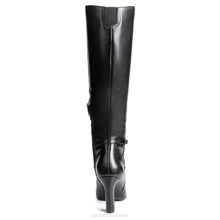 Frauen Naturalizer schwarzes Leder Kniehoher Henny-Stiefel mit breiter Wade 66FF638