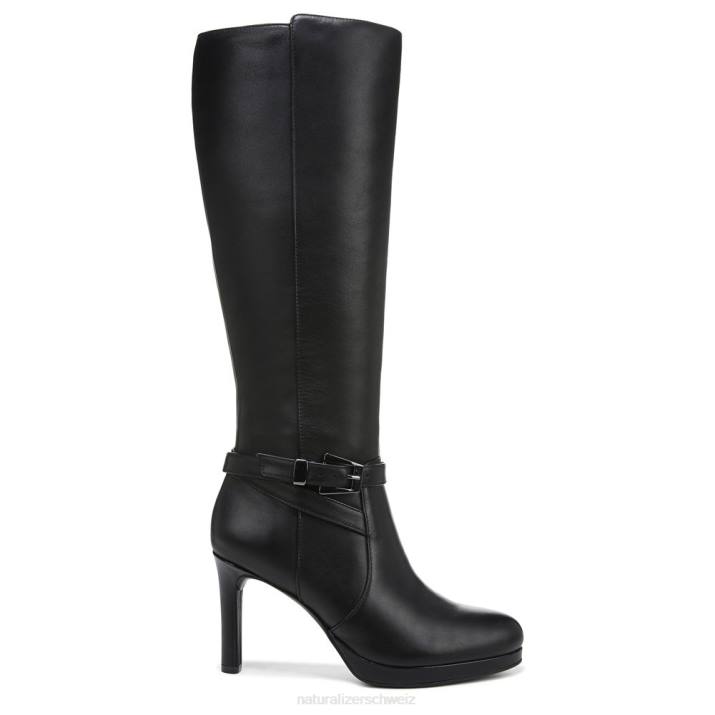 Frauen Naturalizer schwarzes Leder Taelynn kniehoher Stiefel mit breiter Wade 66FF642